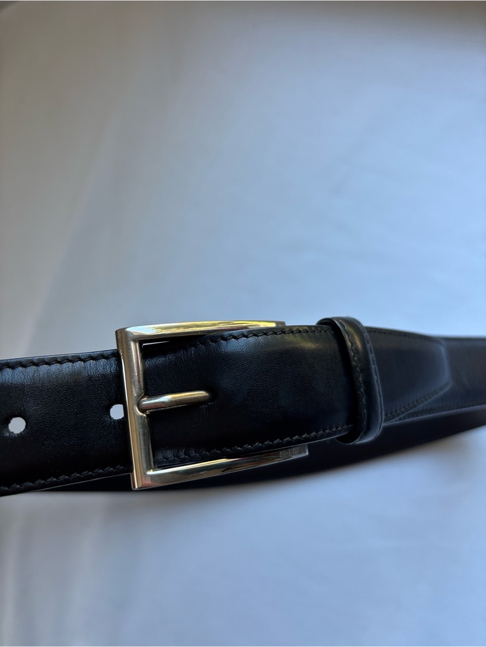 Classic Black Leather Men's Belt with Silver Buckle